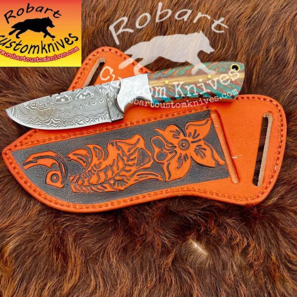 Custom Handmade Damascus Steel Cowboy Skinner Knife